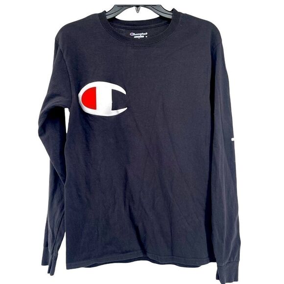 Champion | Men’s Heritage Big C Black Long Sleeve Graphic T-Shirt Size Small - Picture 1 of 13